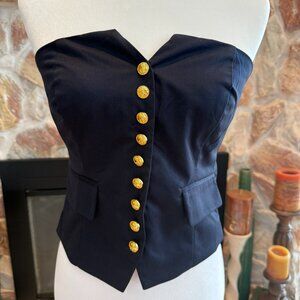 Navy Strapless Corset Vest with Gold Buttons